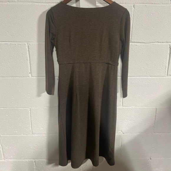 Ann Taylor Loft Heather Brown A-line 3/4 Sleeves Knit Dress Sz 4P - Picture 4 of 4